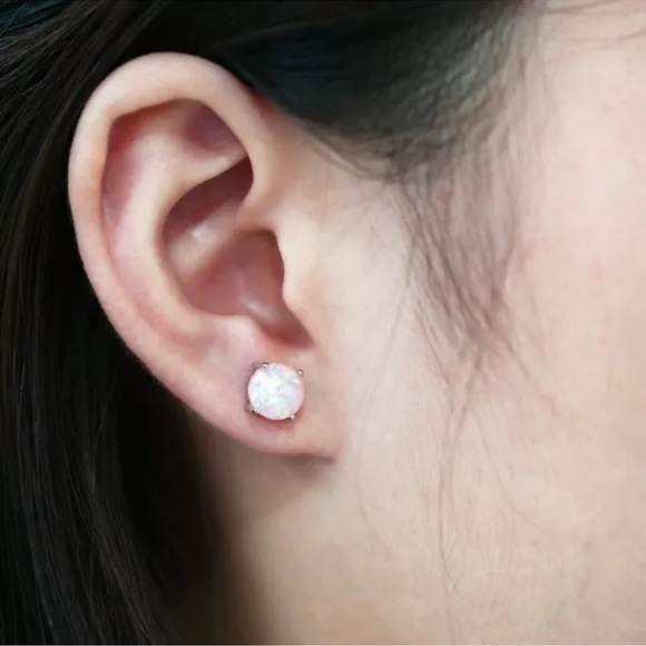 Round Cut Opal Earring Women Jewelry Romantic 925 Silver Stud Earrings for Girls - Picture 3 of 4